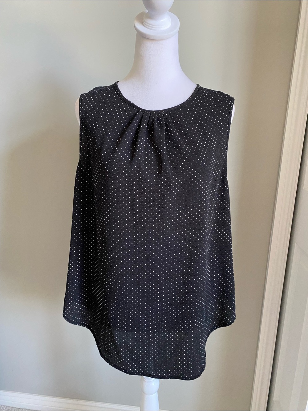 Chaps Black with White Polka Dot Sleeveless Tank